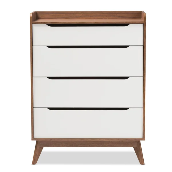 Baxton Studio 4-Drawer Storage Chest, White/Walnut
