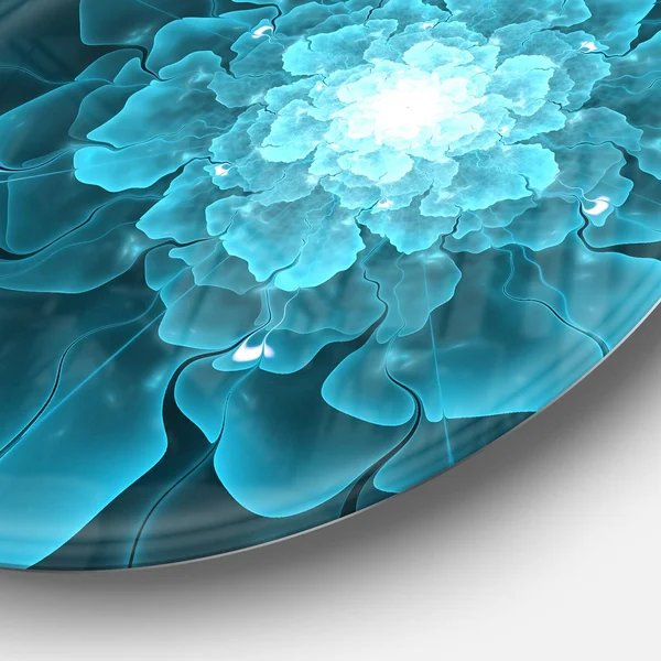 Designart 'Fractal Flower Clear Blue Digital Art' Floral Large Disc Metal Wall