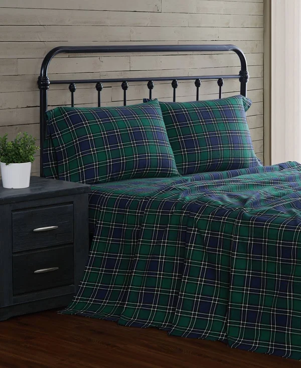 London Fog Cotton Flannel Sheet Set - Full, Tan Plaid