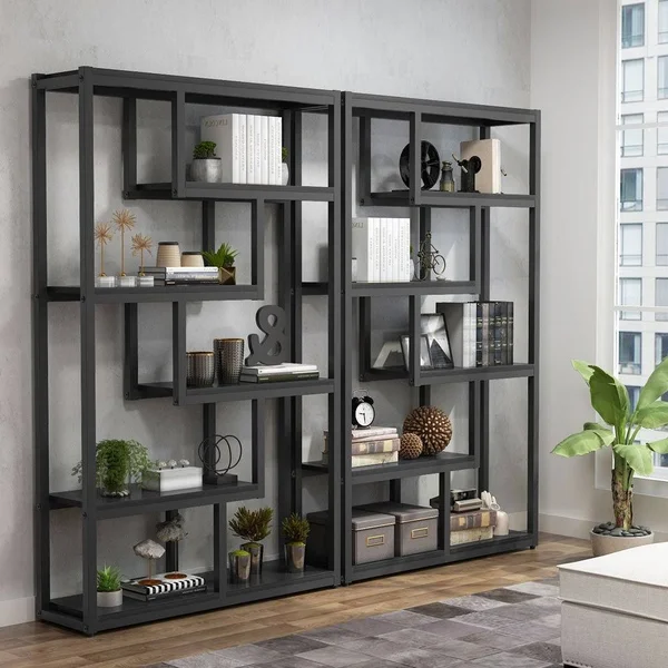 6-Tier Bookshelf - Modern Etagere Bookcase, Storage and Display Shelves - Brown