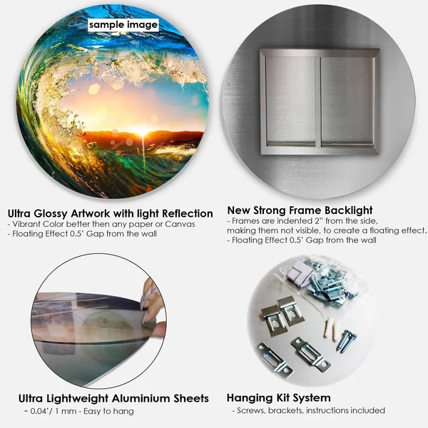 Designart 'Fractal Flower Clear Blue Digital Art' Floral Large Disc Metal Wall