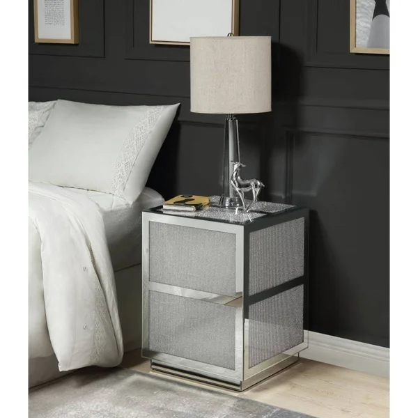 Q-Max Mirrored and Faux Diamond Glam Rectangular End Table - Mirrored and Faux Diamonds