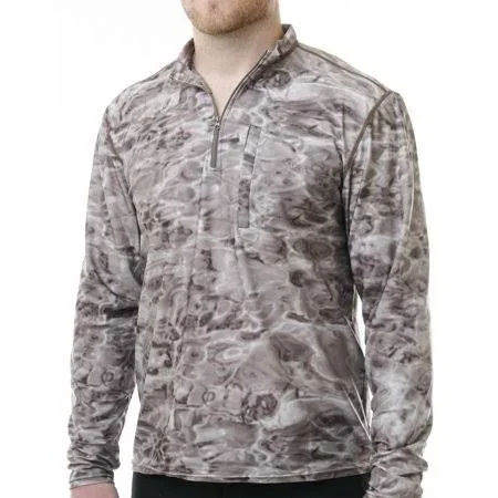 Mens 1/4 Zip Long Sleeve Camo Fishing Shirt, Aqua Design