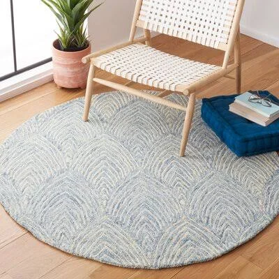 Geometric Handmade Tufted Wool and Cotton Light Blue/Yellow Area Rug Dakota Fields Rug Size: Round 5'