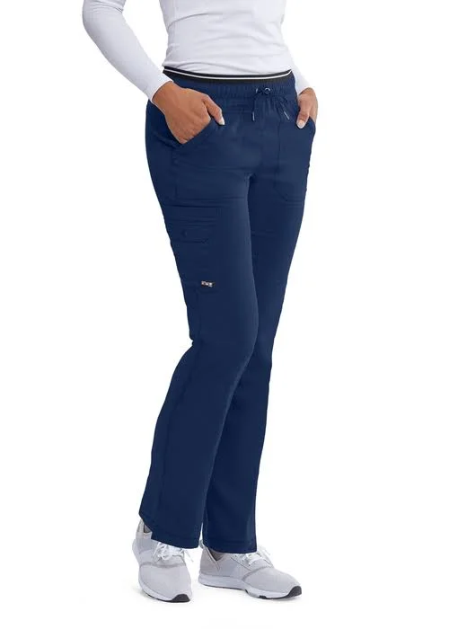 Grey&s Anatomy Spandex Stretch Zoe 6 Pocket Drawstring Scrub Pants - Peach Flower from Uniform City