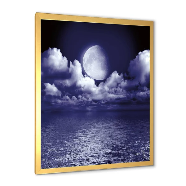 Designart &Full Moon in Cloudy Night Sky V& Nautical & Coastal Framed Art Print - 12 in. Wide x 20 in. High - Gold