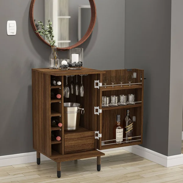 Boahaus Wrexham Expandable Bar Cabinet - 01 DOOR, 06 Wine Racks, 01 Drawer