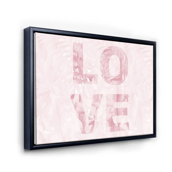 Designart 'Pink Pastel Love' Shabby Chic Framed Canvas Wall Art Print - 32 in. Wide x 16 in. High - Gold