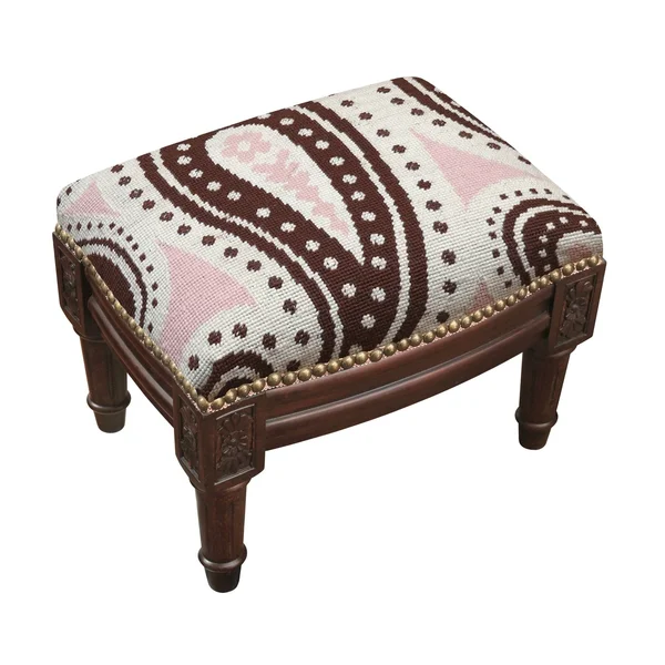 123 Creations Pink and Brown Paisley Needlepoint Footstool - Traditional - Foot Stool - Small - Assembled - Wood - Solid