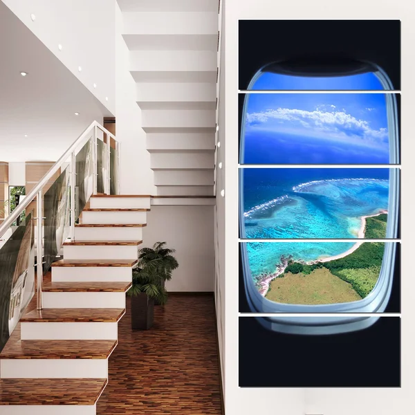 Designart Ocean View from Window Seascape Photo Canvas Art Print - 20x22 x 40