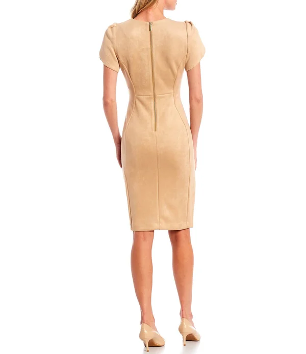 Calvin Klein Scuba-Suede Sheath Dress - Malachite