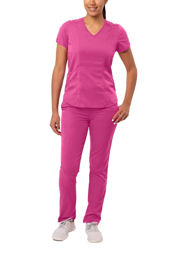 Adar Pro Core Classic Scrub Set for Women - Tailored V-Neck Scrub Top & Tailored Yoga Scrub Pants - P9100 - Fruit Punch - M