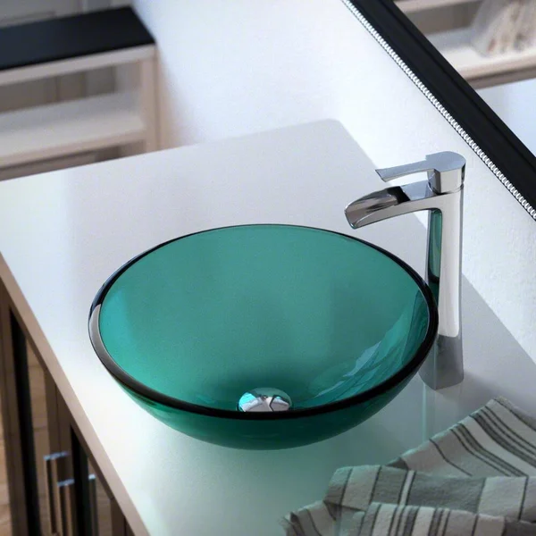 Mr Direct 601 Emerald Vessel Sink Ensemble with A Chrome Finish 731 Faucet, Pop-Up Drain, and Sink Ring.