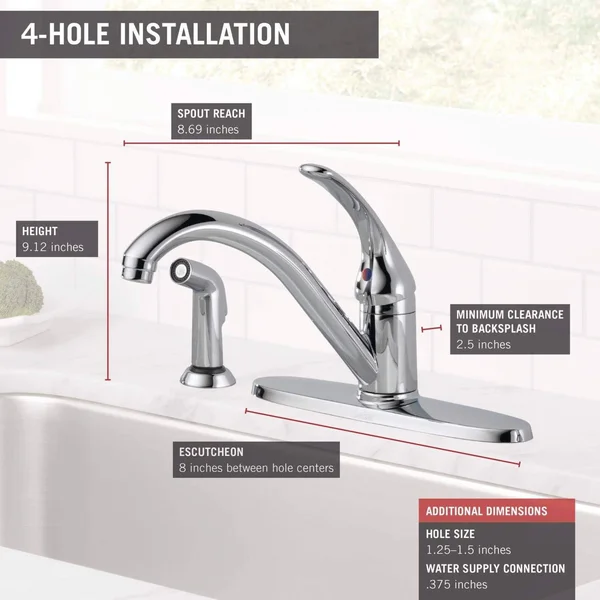 Delta 400-DST Classic Single-Handle Kitchen Faucet with Matching Side Sprayer - Chrome