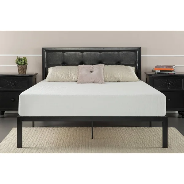 Priage Faux Leather Queen-Size Platform Bed, Black