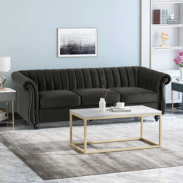 Christopher Knight Home Olga Velvet 3 Seater Sofa, Black, Dark Brown