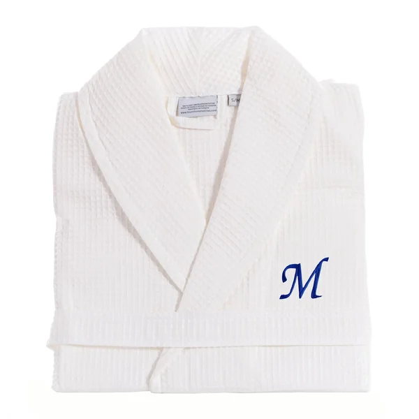 Linum Home Personalized Unisex Waffle Weave Bathrobe - Size: Large, White