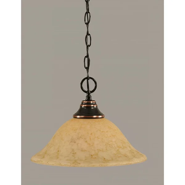 Toltec Lighting 10-BC-448 Chain Hung Pendant with 12x22 Teal Crystal Glass, Black