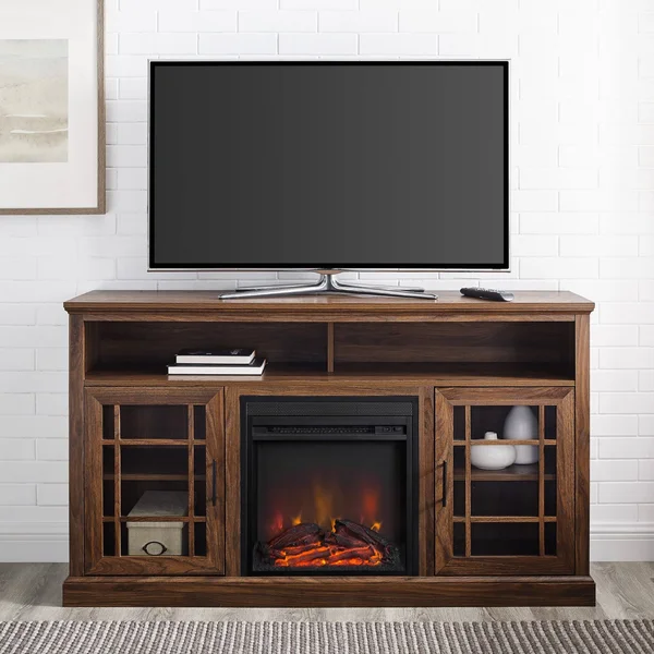 Copper Grove 58-Inch Glass Door Fireplace TV Console - Dark Walnut