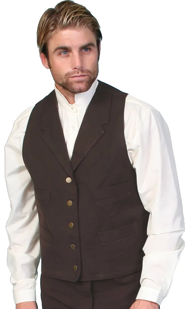 Scully Western Vest Mens Lined Button Cotton Canvas RW041 Walnut