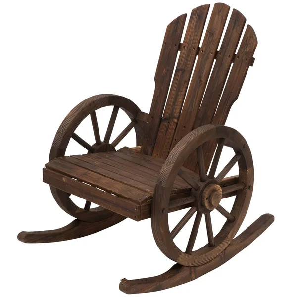 Outsunny Wood Adirondack Outdoor Rocking Chair with Slatted Design and Oversize Back for Porch - Poolside, or Garden Lounging