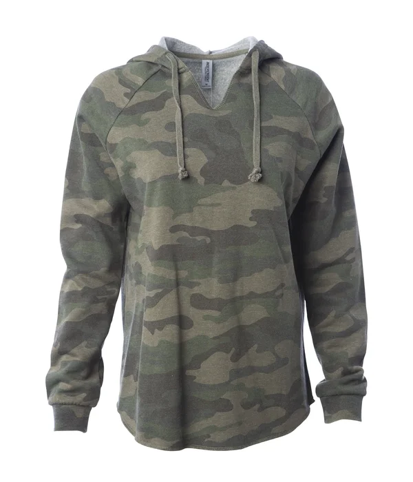 Women's California Wave Wash Hooded Pullover - Forest Camo Heather, SM