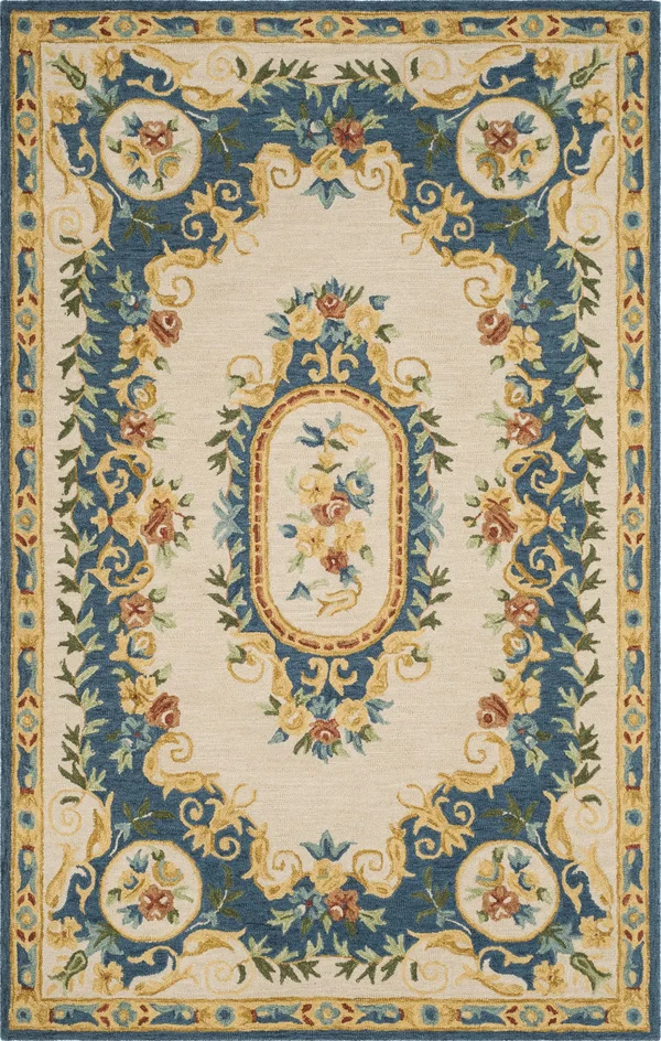 Safavieh Micro-Loop MLP601A 5&0x22 x 8&0x22 Cream, Blue Area Rug