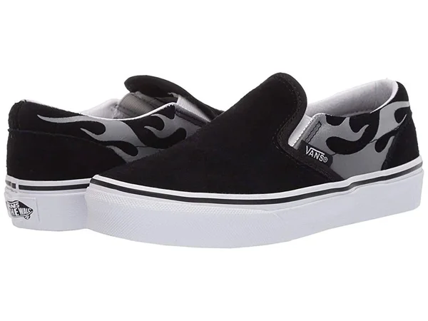 Vans Kids Suede Flame Slip-On (Black/True White) 11.5 Kids