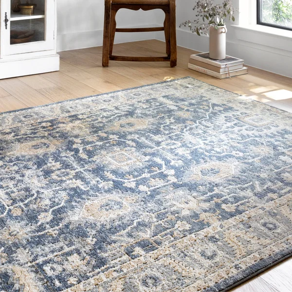 Alexander Home Josefina Ornamental Ironwork Traditional Rug - 5&3x22 x 7&6x22 - Denim, Pebble