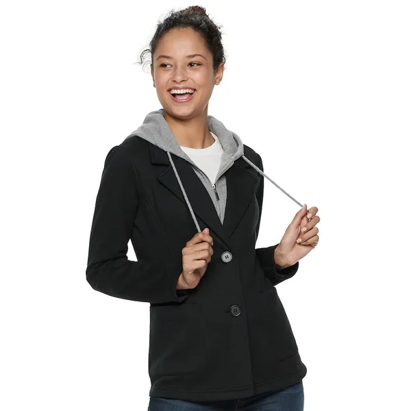 Juniors' Sebby Fleece Hooded Blazer - Girl's, Size: Large, Black