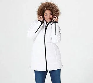 Arctic Expedition Quilted Zip Front Down Coat with Hood - Size 3X, White