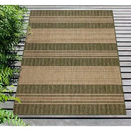 Highland Dunes Desantiago Stripe Green/Brown Indoor/Outdoor Area Rug