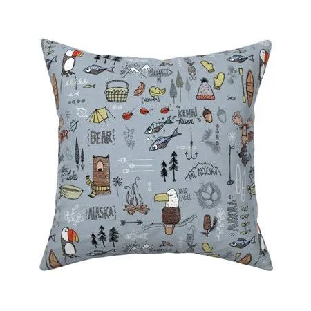 Boho Alaskan Adventures Camping Throw Pillow Cover W Optional Insert by Roostery, Size: Cu003E+ert Add Blue
