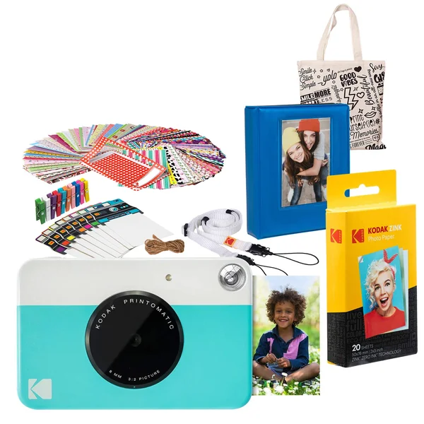 Kodak Printomatic Instant Print Camera (Blue) Gift Bundle with Photo Album