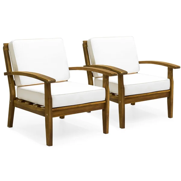 Best Choice Products Set of 2 Outdoor Acacia Wood Club Chairs for Patio - Porch, Poolside with Cushions - Cream
