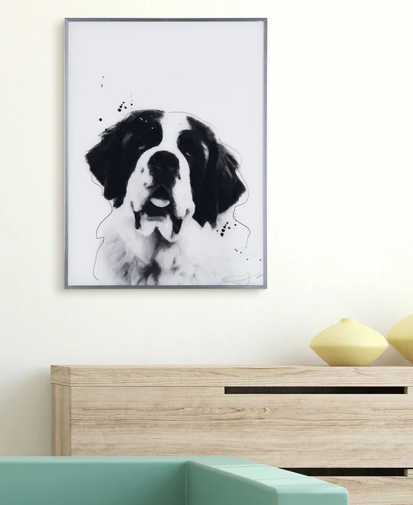 Empire Art Direct AAGS-JP1023-2418 Saint Bernard Black & White Pet Dog Wall Art with Gunmetal Anodized Frame