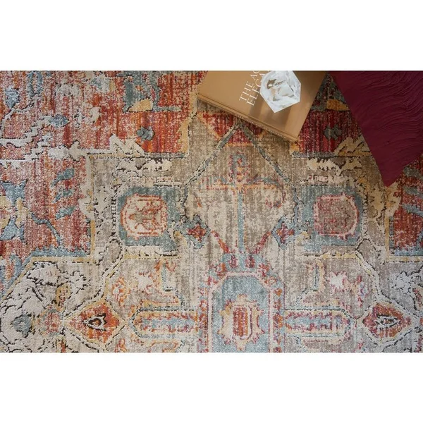 Alexander Home Genova Distressed Medallion Persian Area Rug - Grey/Multi 2&6x22 x 12&