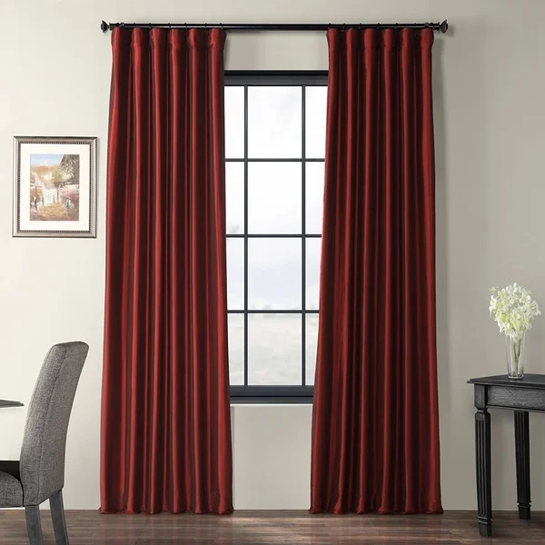Exclusive Fabrics Faux Silk Taffeta Solid Blackout Single Curtain Panel