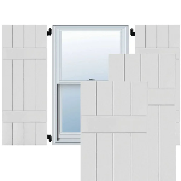Ekena Millwork 15 in. x 59 in. Exterior Real Wood Western Red Cedar Board and Batten Shutters Pair Primed