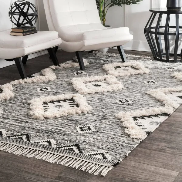 nuLOOM Savannah Moroccan Fringe Light Gray 6 ft. x 9 ft. Area Rug