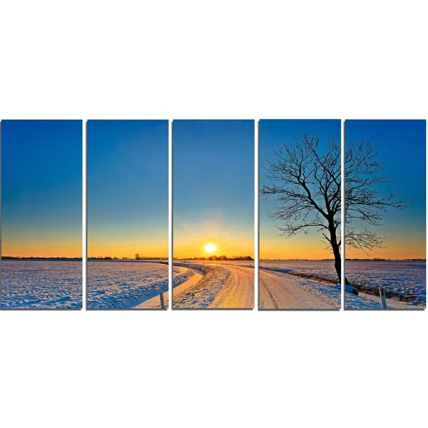 Design Art 'Distant Sunset in Winter' Photographic Print on Wrapped Canvas, Size: 20 inch H x 40 inch W x 1 inch D, Yellow