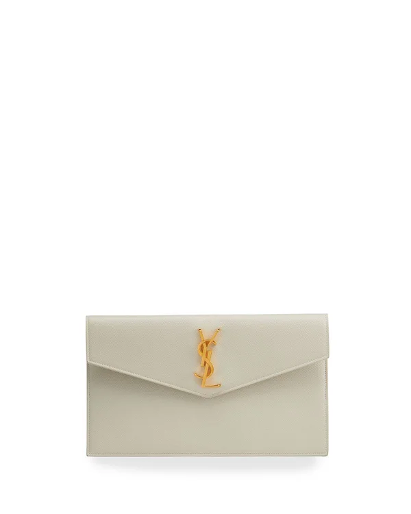 Saint Laurent Women's Medium Uptown Leather Clutch - Bianco Crema