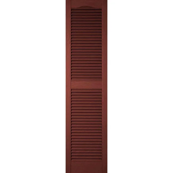 14 1/2x22W x 72x22H Lifetime Vinyl, Custom Cathedral Top Center Mullion, Open Louver Shutters, w/Shutter-Loks (Per Pair), Burgun