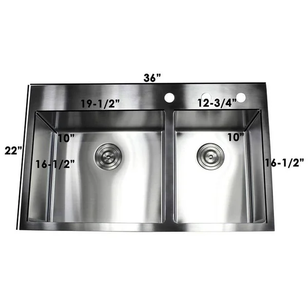 33 inch Drop in Topmount Stainless Steel Kitchen Sink Package 16 Gauge Double 60/40 Bowl Basin w/ 9 Gauge Deck - Complete Sink P - 33" x 22"