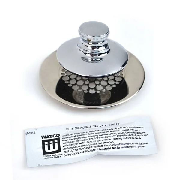 Watco Universal Nufit Push Pull Bathtub Stopper with Grid Strainer - Innovator Overflow and Silicone, Brushed Nickel, Brushed Nic
