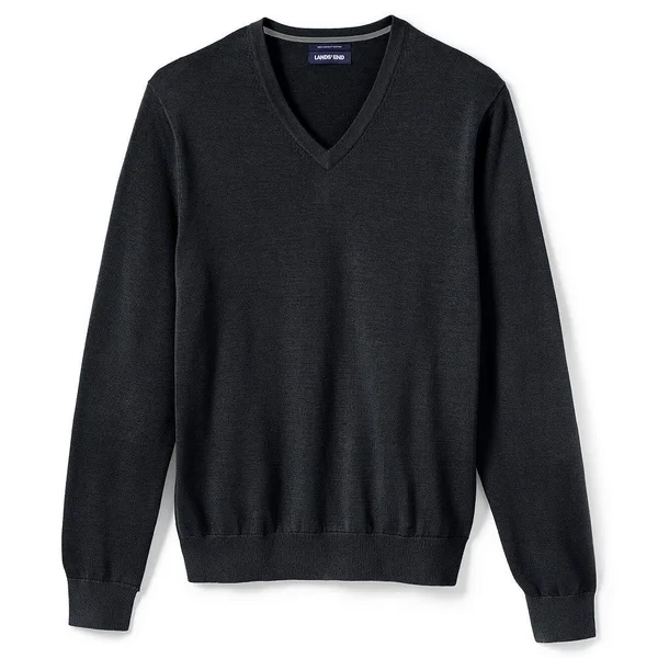 Lands& End Men's Fine Gauge Supima V-Neck Classic - Size: XXL, Black