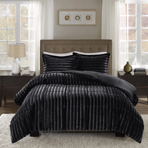 Madison Park Duke Faux Fur Comforter Set - Grey, Full/Queen
