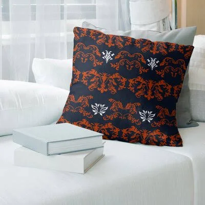 Chicago Football Baroque Square Pillow Cover East Urban Home Color: Navy/Orange/White, Size: 16x22 x 16
