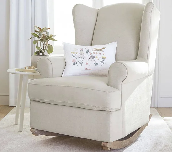 Wingback Rocker, Performance Slubby Chenille, Charcoal, Driftwood
