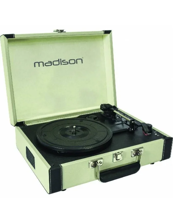 Madison - Vintage Suitcase Turntable with Bluetooth - USB, SD & Record Function – Cream, 350 x 360 x 115 mm